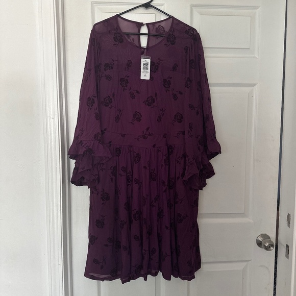Mini Flocked Mesh Bell Sleeve Skater Dress - Picture 1 of 4